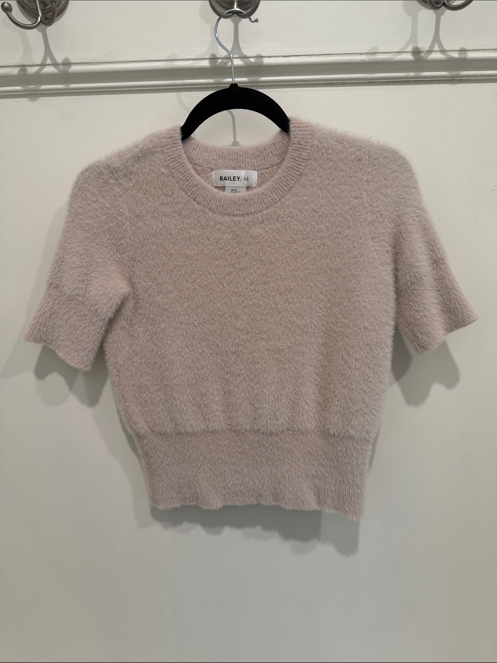Bailey 44 Fuzzy Short-Sleeve Crew Sweater in Pinkish Beige